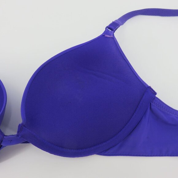 Victorias Secret 32B Push Up Bra Solid Purple Underwire Padded Bow Accent Sexy - Picture 9 of 14